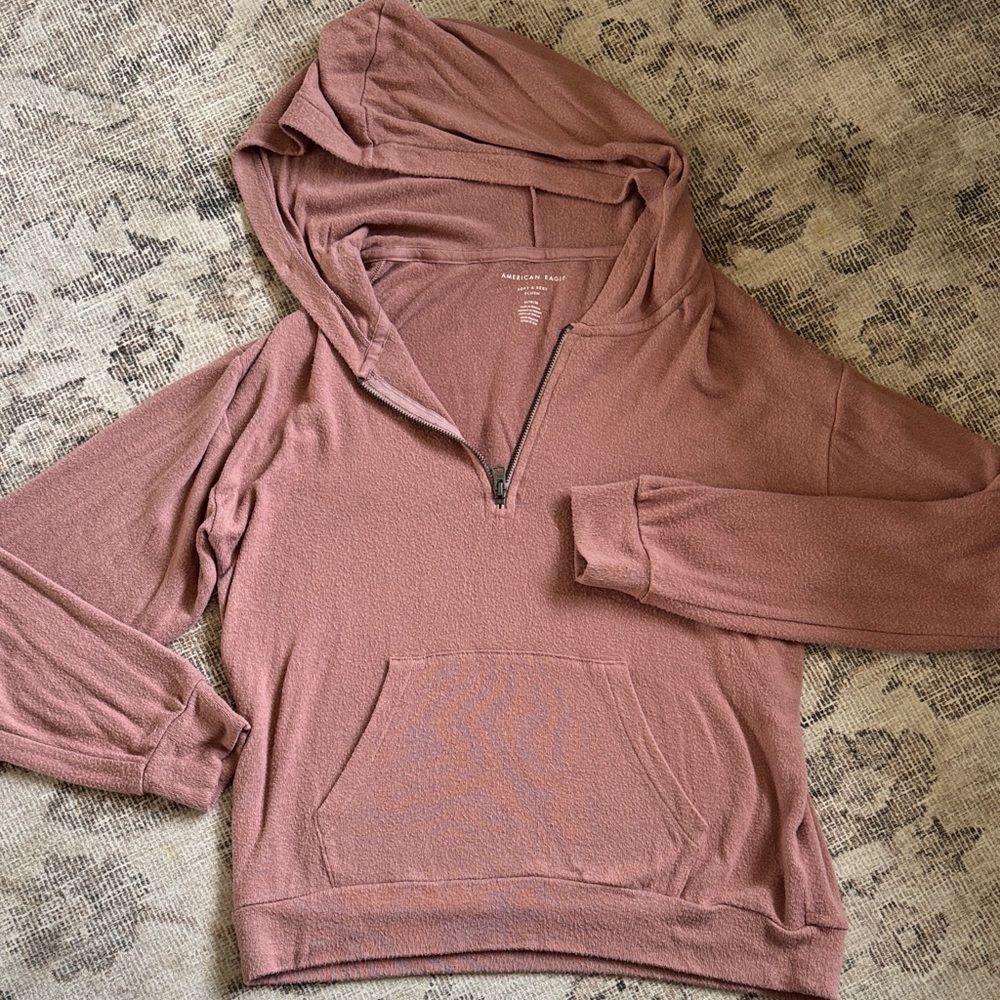 American Eagle Outfitters Mauve Half-Zip Hooded Pullover